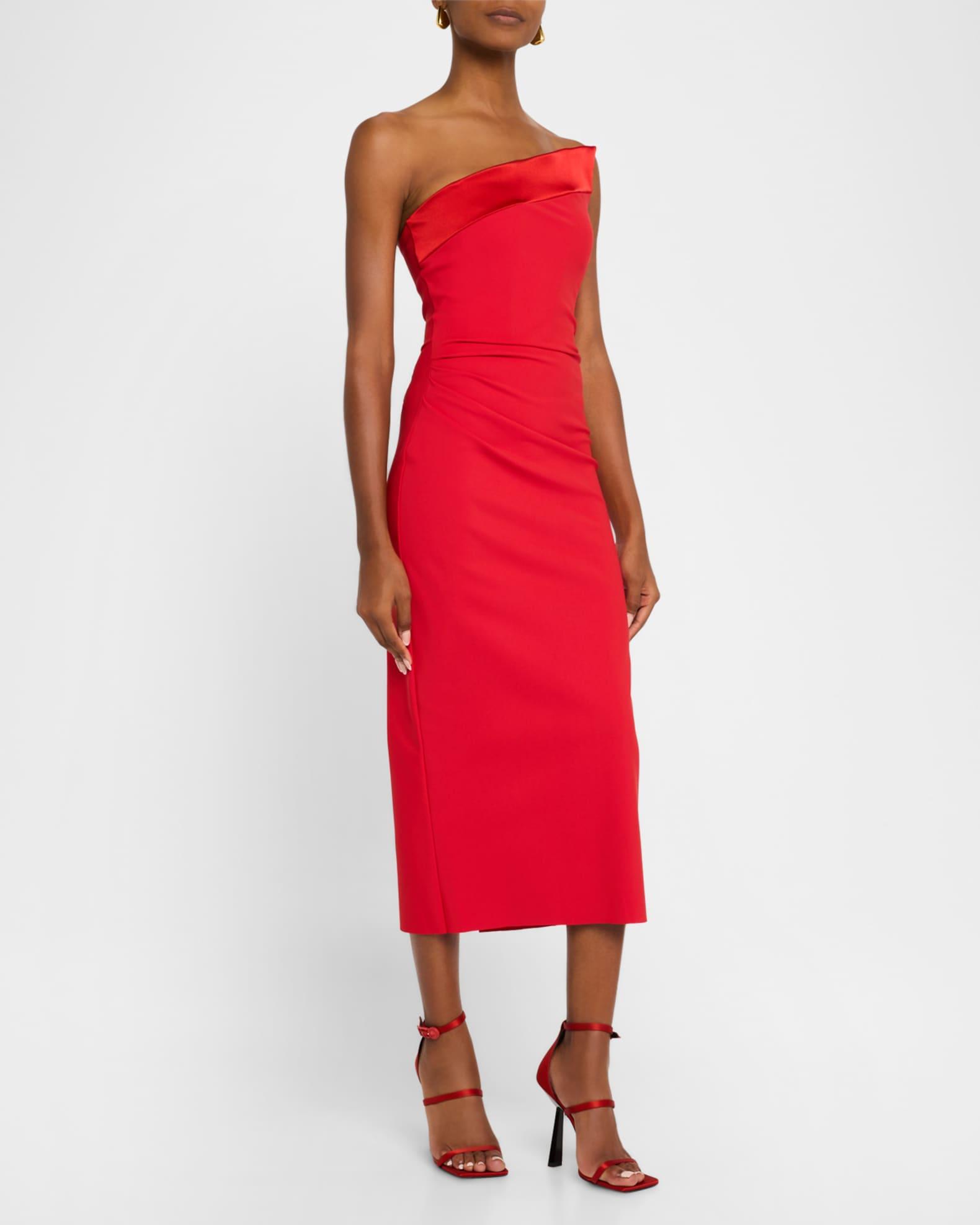 Strapless Satin-Trim Bodycon Midi Dress Product Image
