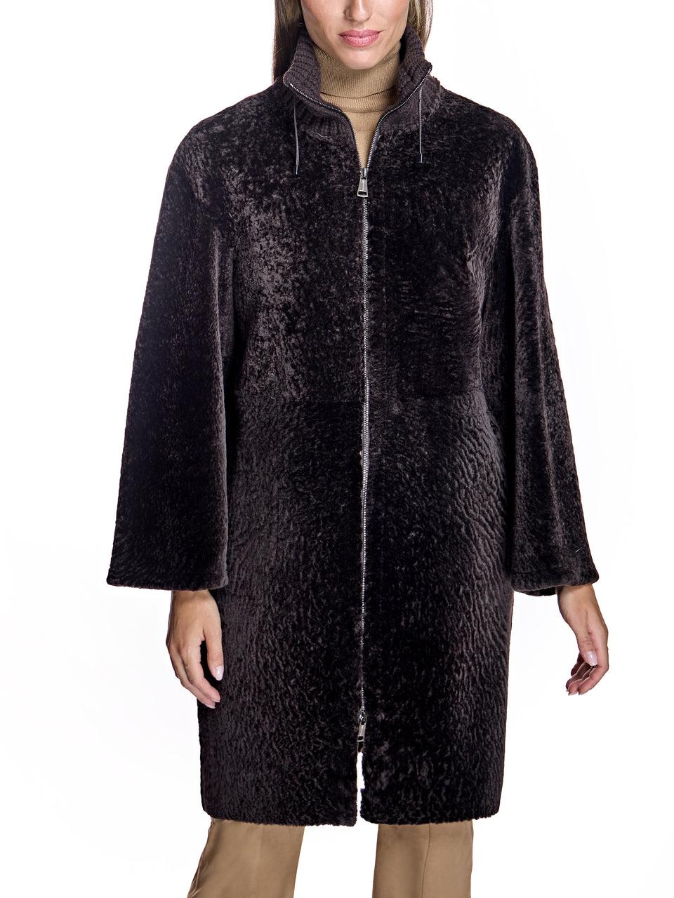 Shearling Lamb Coat with Knit Collar Product Image