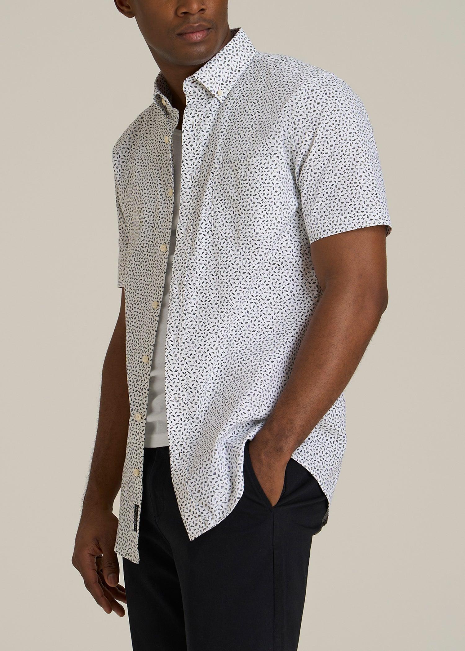 Short Sleeve Shirt for Tall Men in Black and White Geometric Male Product Image