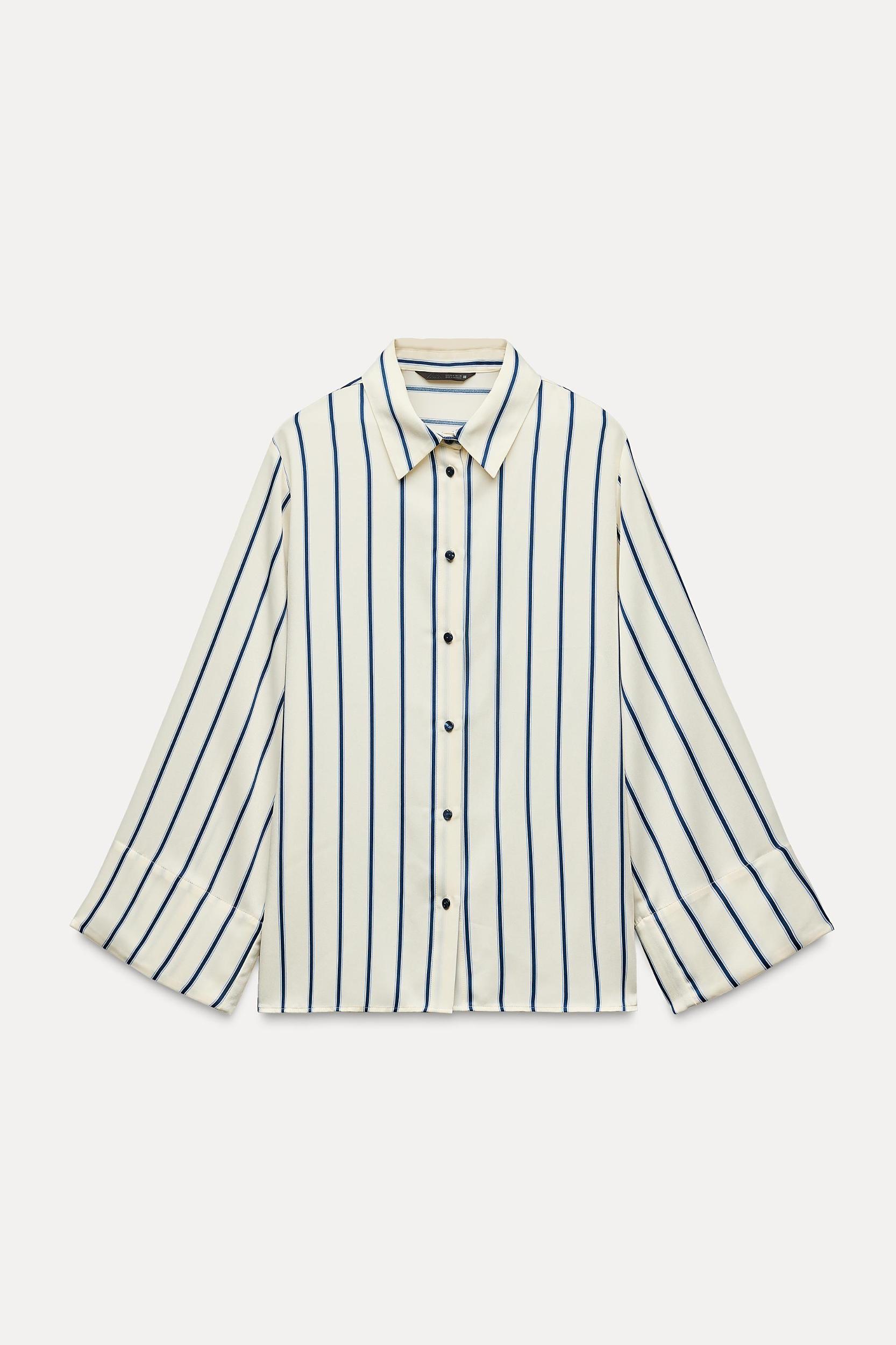 WIDE SLEEVE STRIPED BLOUSE Product Image
