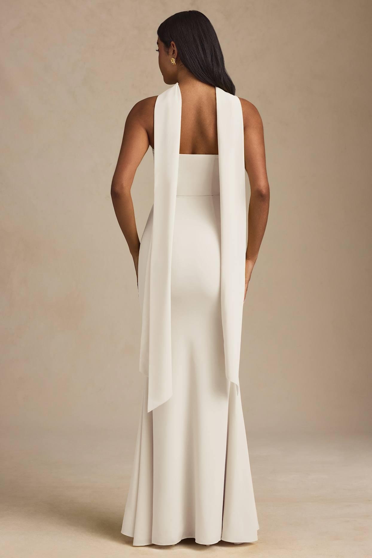Scarf-Detail Strapless Gown in Ivory Product Image