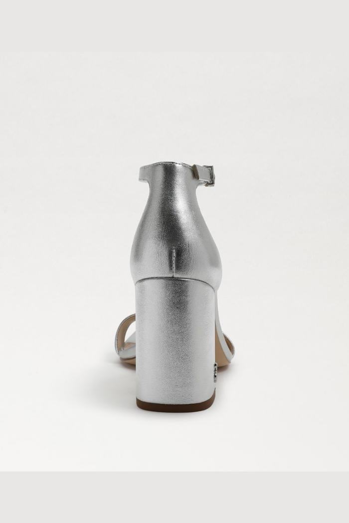 Daniela Block Heel Sandal - Silver Leather Product Image