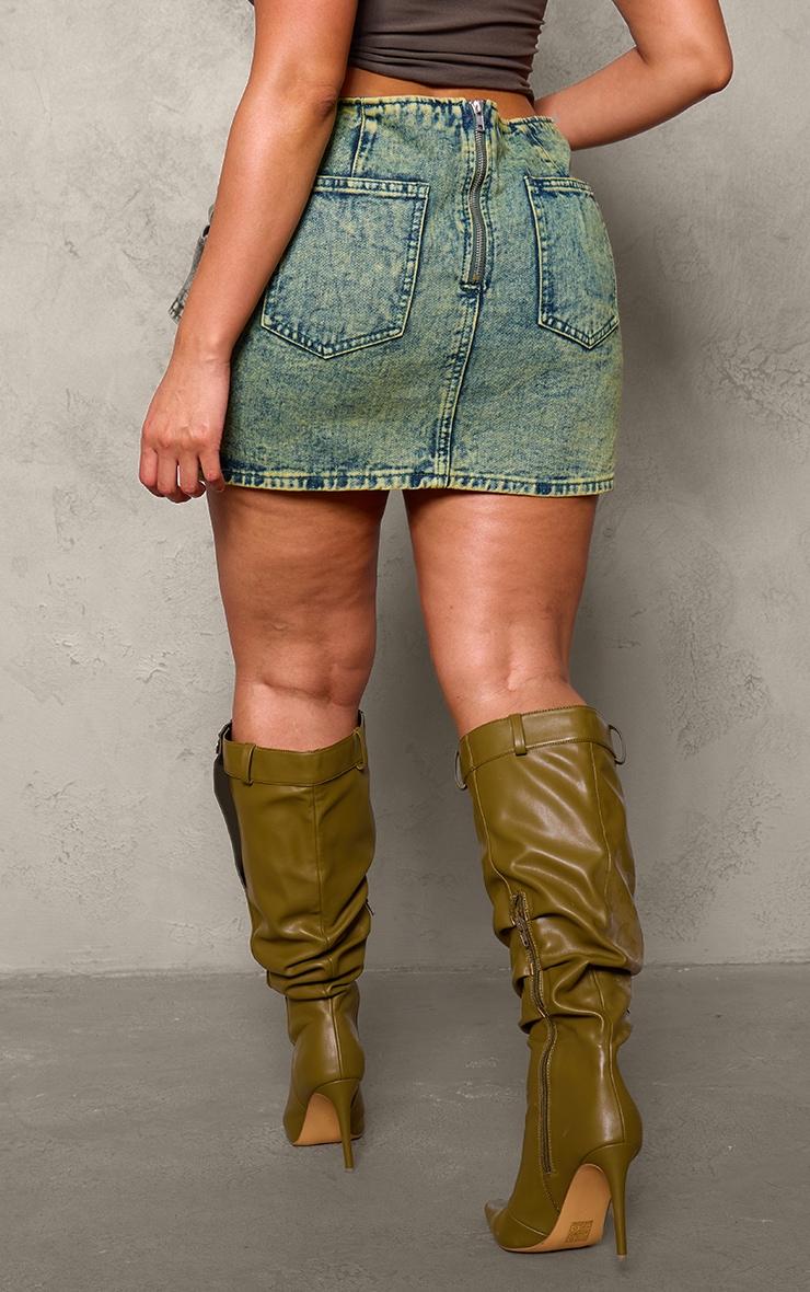 Shape Washed Green Denim Belted Mini Skirt Product Image