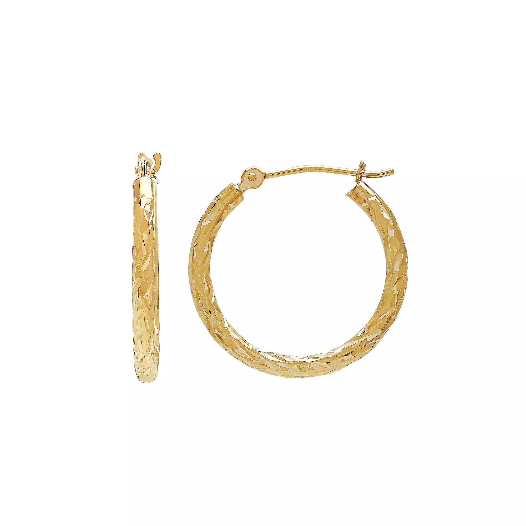 Everlasting Gold 14k Gold Textured Hoop Earrings, Women's Product Image