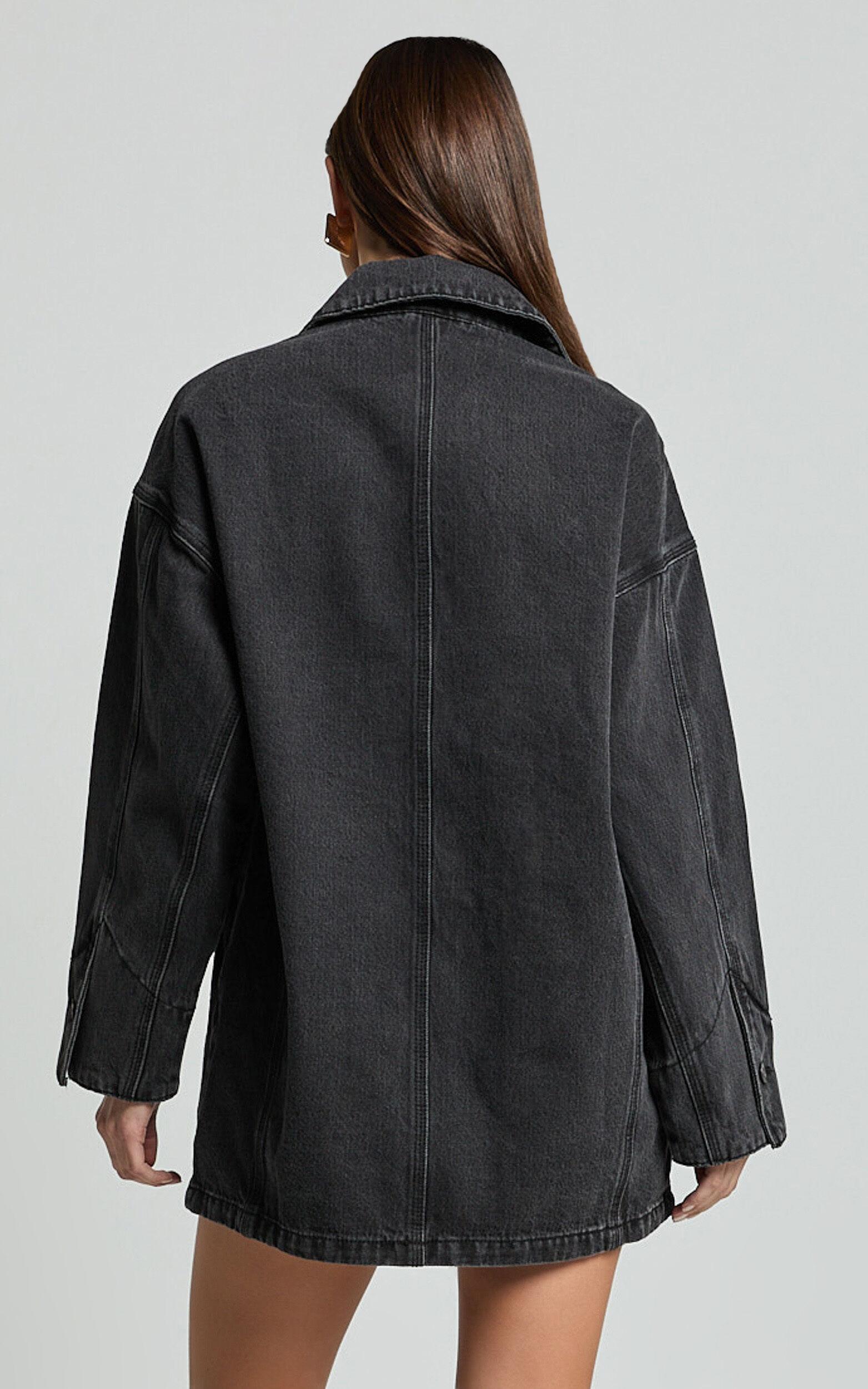 Harlow Jacket - Oversized Long Sleeve Denim Jacket in Black Wash Product Image
