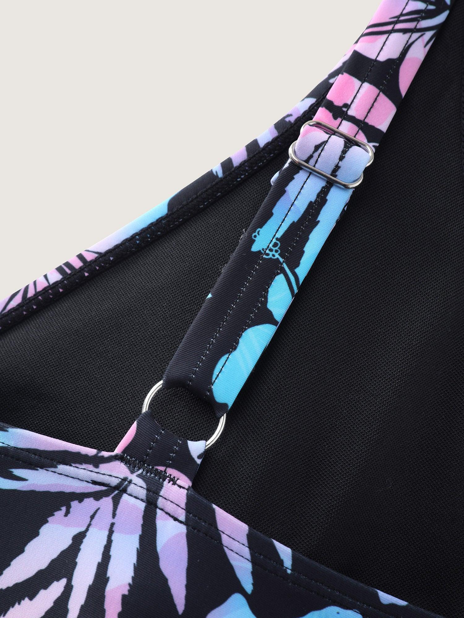 Tropical Floral Color Contrast Pocket Swim Dress Female Product Image