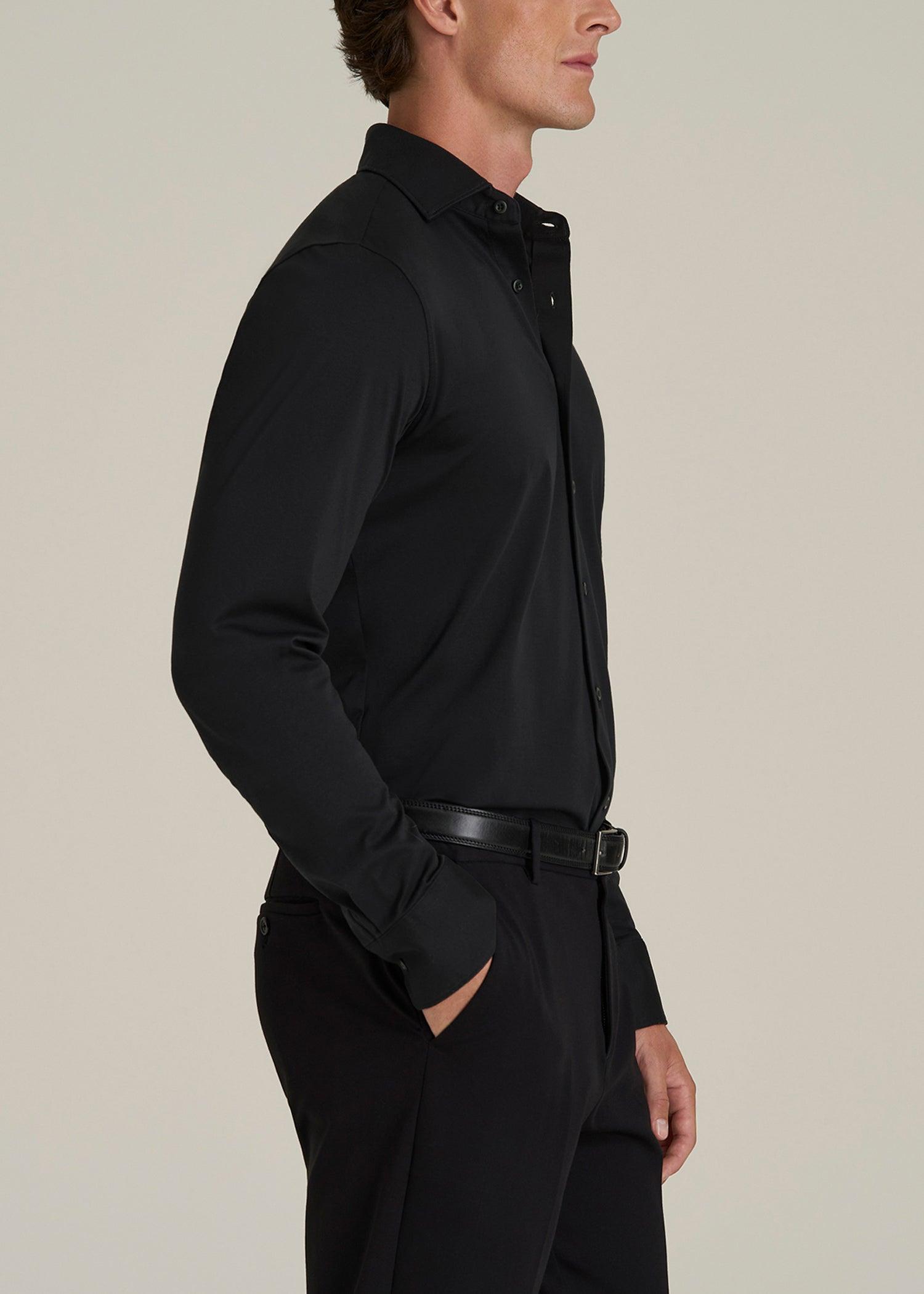 Stretch Jersey Dress Shirt for Tall Men in Black Male Product Image