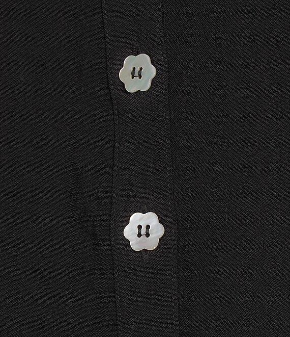 John Mark Petite Size Woven Wire Collar Sheer 3/4 3D Rosette Sleeve Button Front Blouse Product Image