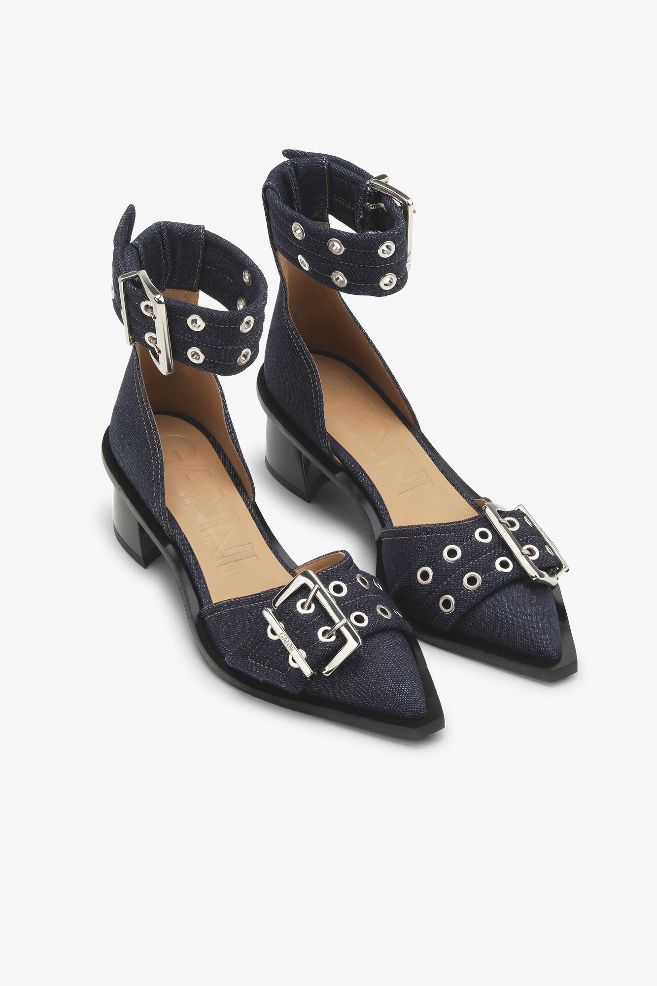 Denim Feminine Buckle Open Cut Pumps Product Image