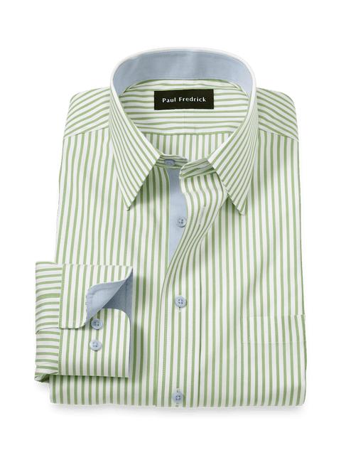 Comfort Stretch Non-Iron Stripe Dress Shirt With Contrast Trim - Green Product Image