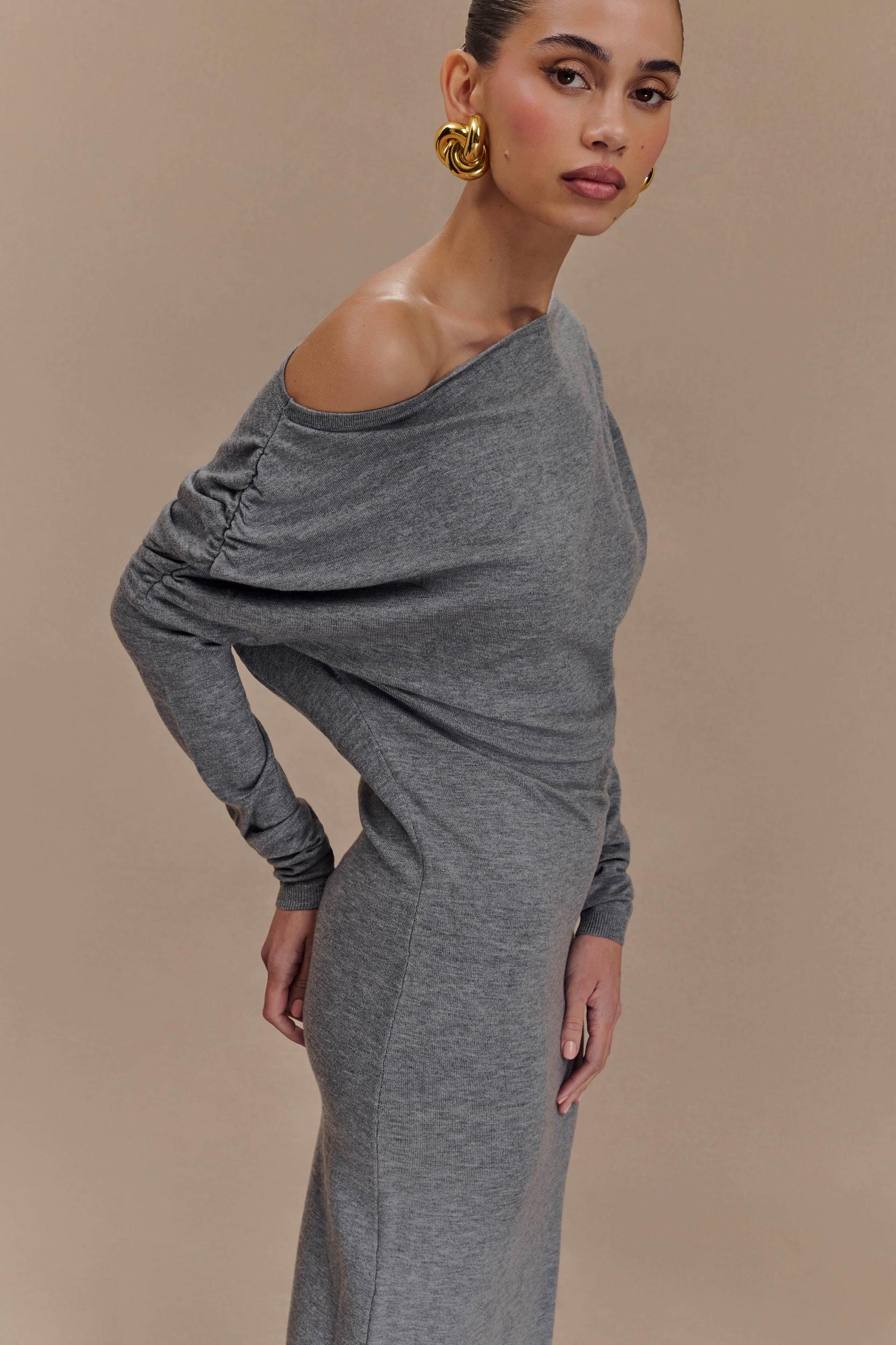 Jessie Cowl Neck Knit Midi Dress - Charcoal Marle Product Image