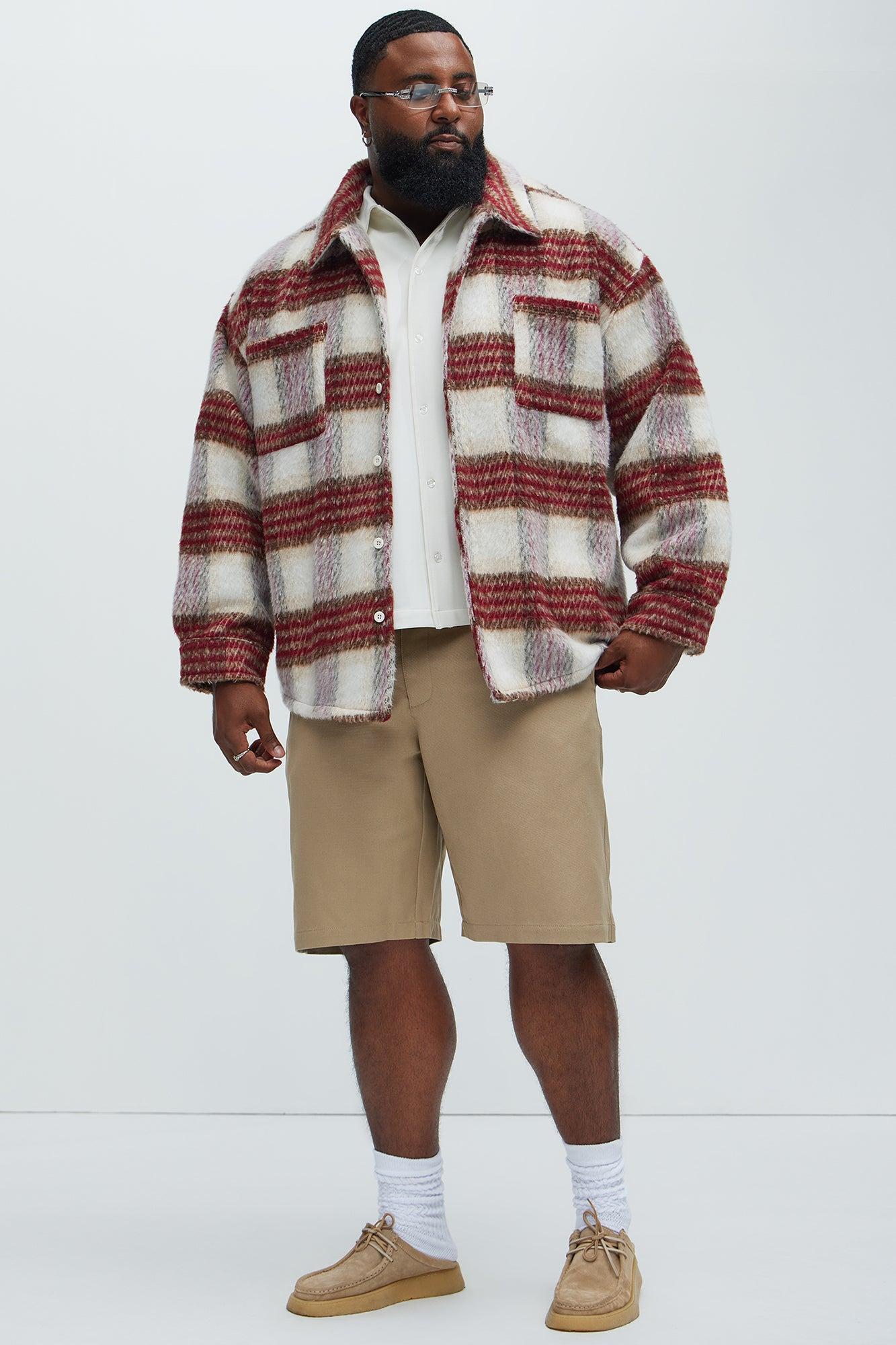 Move Up Plaid Shacket - Red/White Product Image