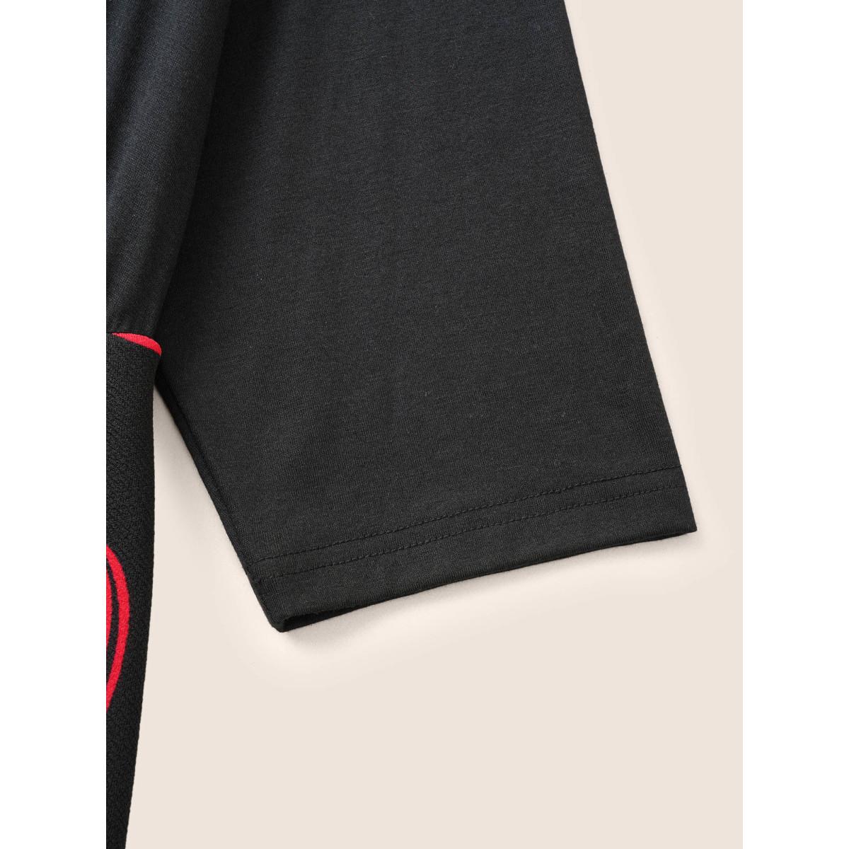 Plus Size Heart Print Notched Belted Patchwork Dress Black Women Elegant Non Notched collar Elbow-length sleeve Curvy Midi Dress BloomChic 28/5X Product Image