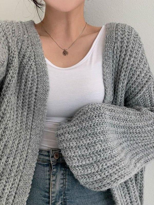 Open Front Long Sleeve Knit Cardigan Product Image