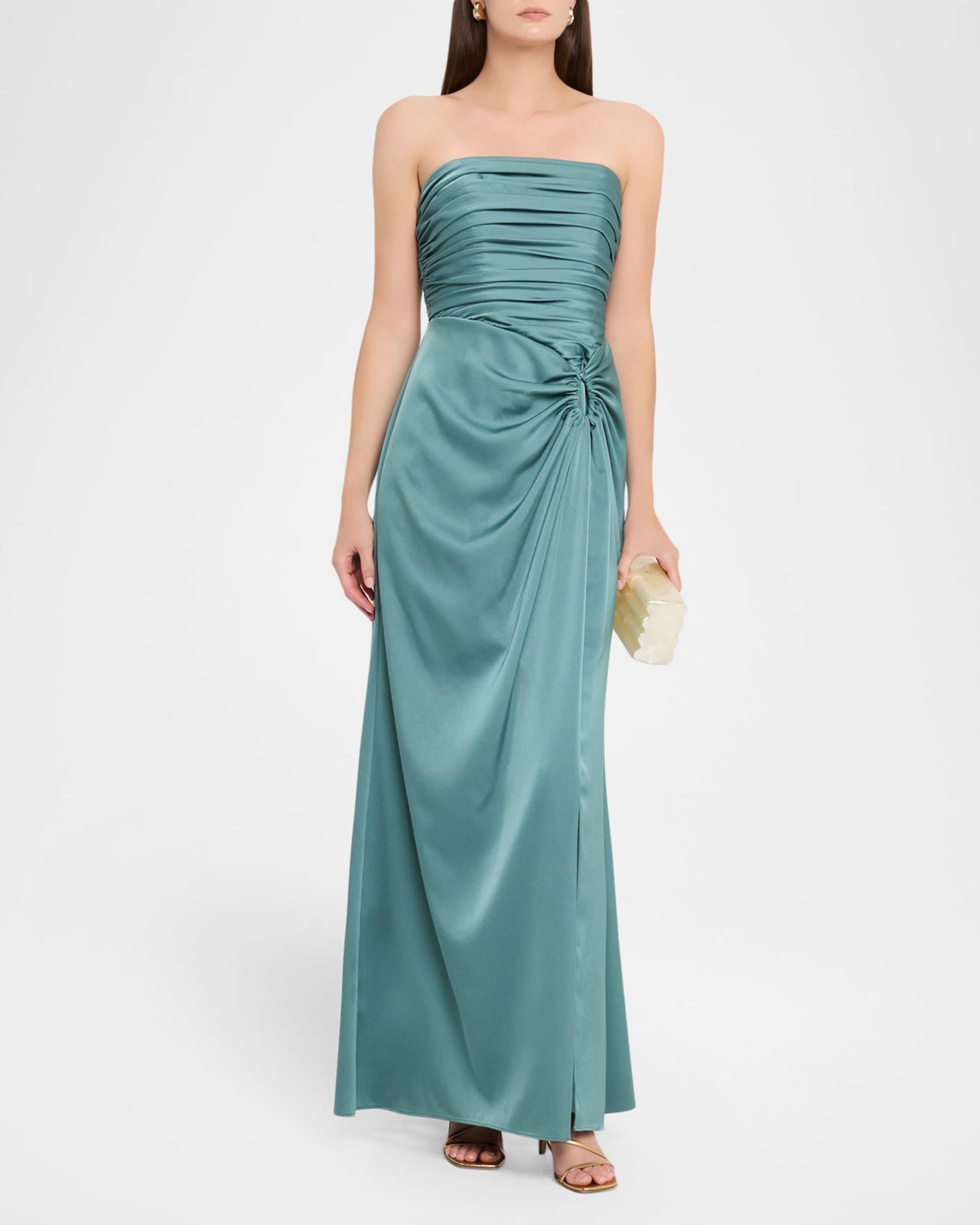 Strapless Pleated Crepe Back Satin Gown Product Image