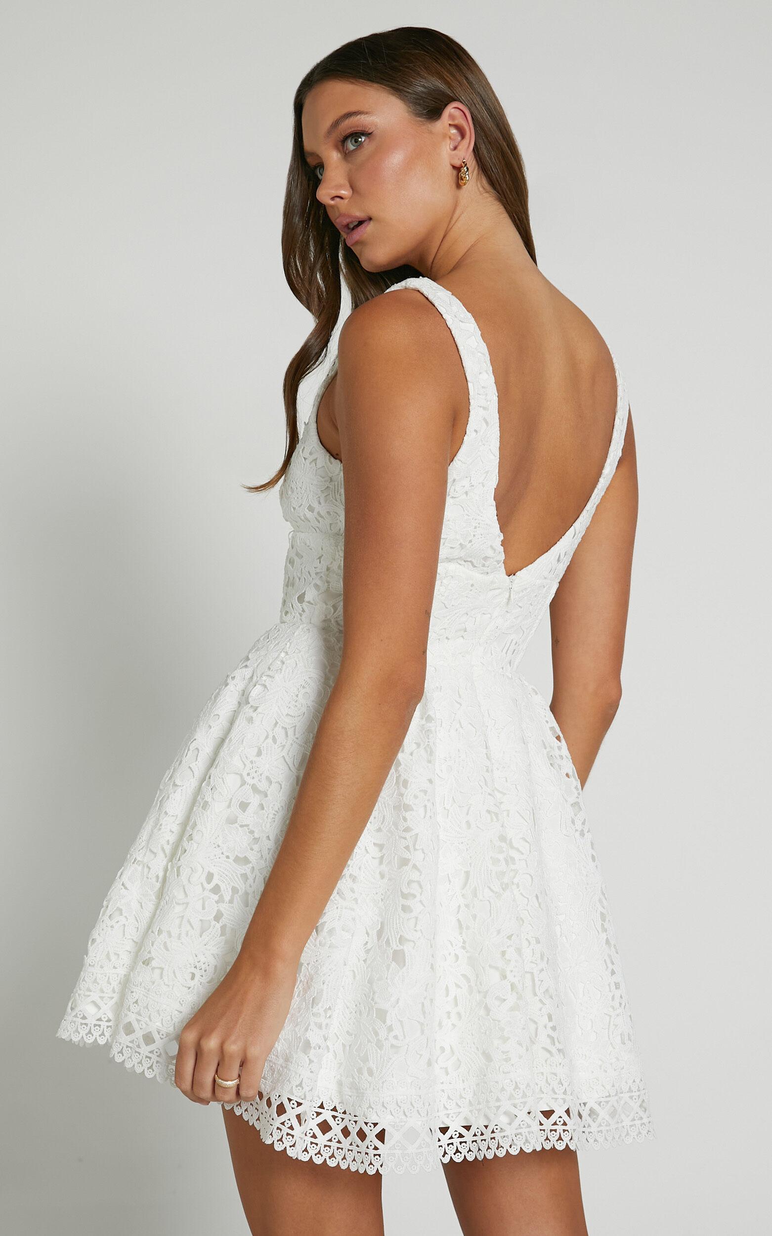 Lilia Mini Dress - Corset Scoop Neck Fit And Flare Dress in White Product Image