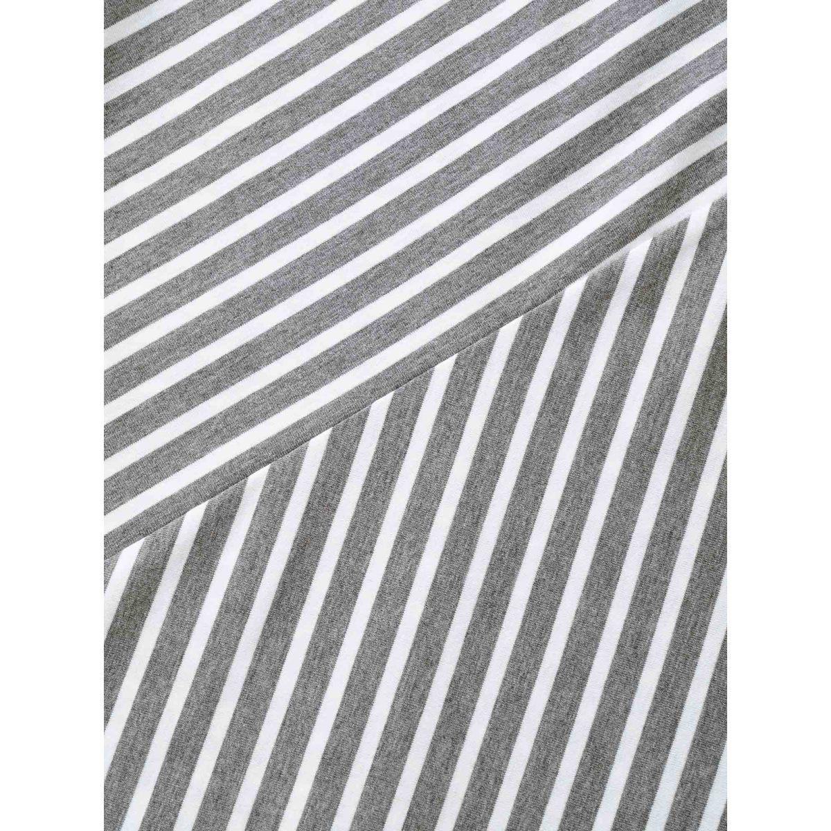 Plus Size Stripes Round Neck Dolman Sleeve T-shirt Gray Women Casual Contrast Round Neck Everyday T-shirts BloomChic 22-24/3X Product Image