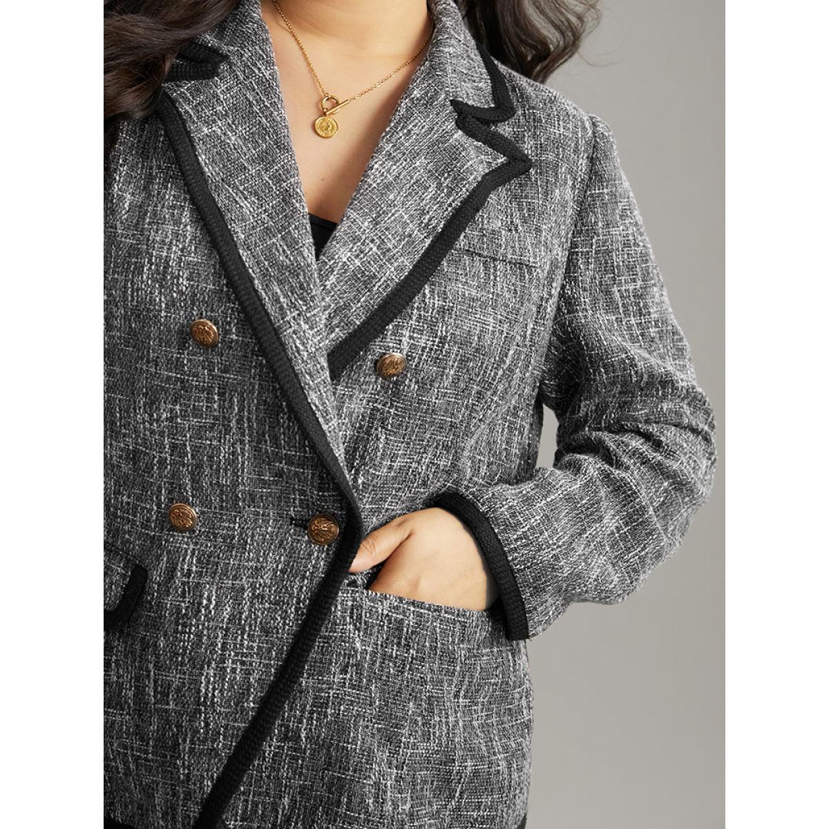 Plus Size Tweed Suit Collar Contrast Trim Blazer DimGray Women Dailywear Plain Contrast Sleeve Long Sleeve Suit Collar 12/L Pocket Casual Blazers BloomChic Product Image