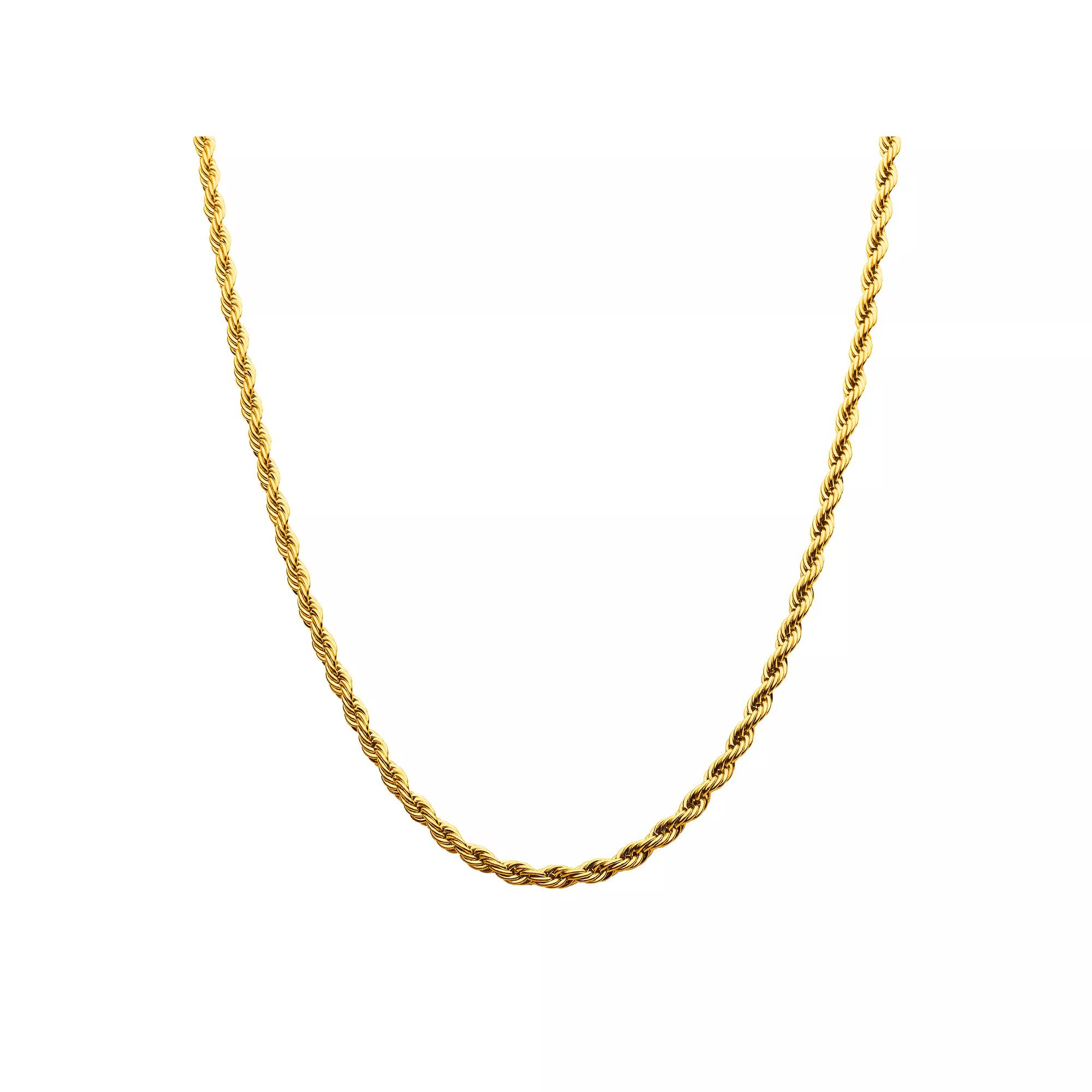 18k Gold Over Stainless Steel 6 mm Rope Chain Necklace, Men's, Size: 20", Gold Tone 6mm Product Image