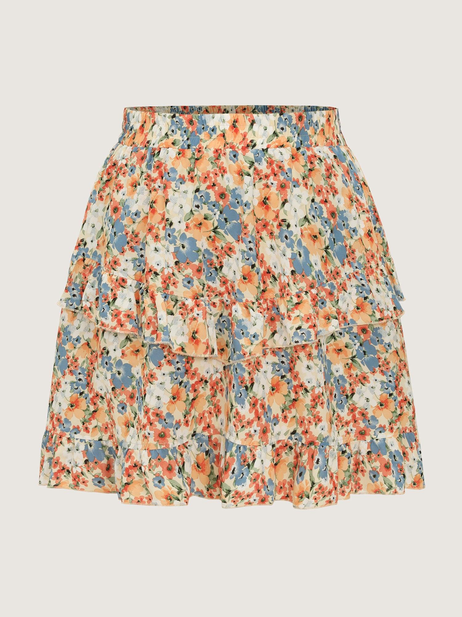 Floral Print Ruffled Edge Mini Skirt Female Product Image