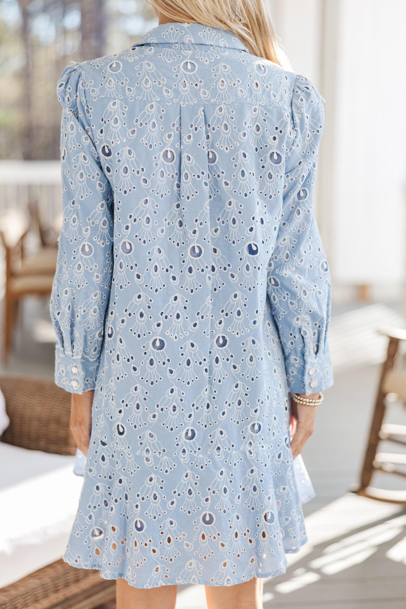 Share Your Story Light Blue Eyelet Shirt Dress Female Product Image