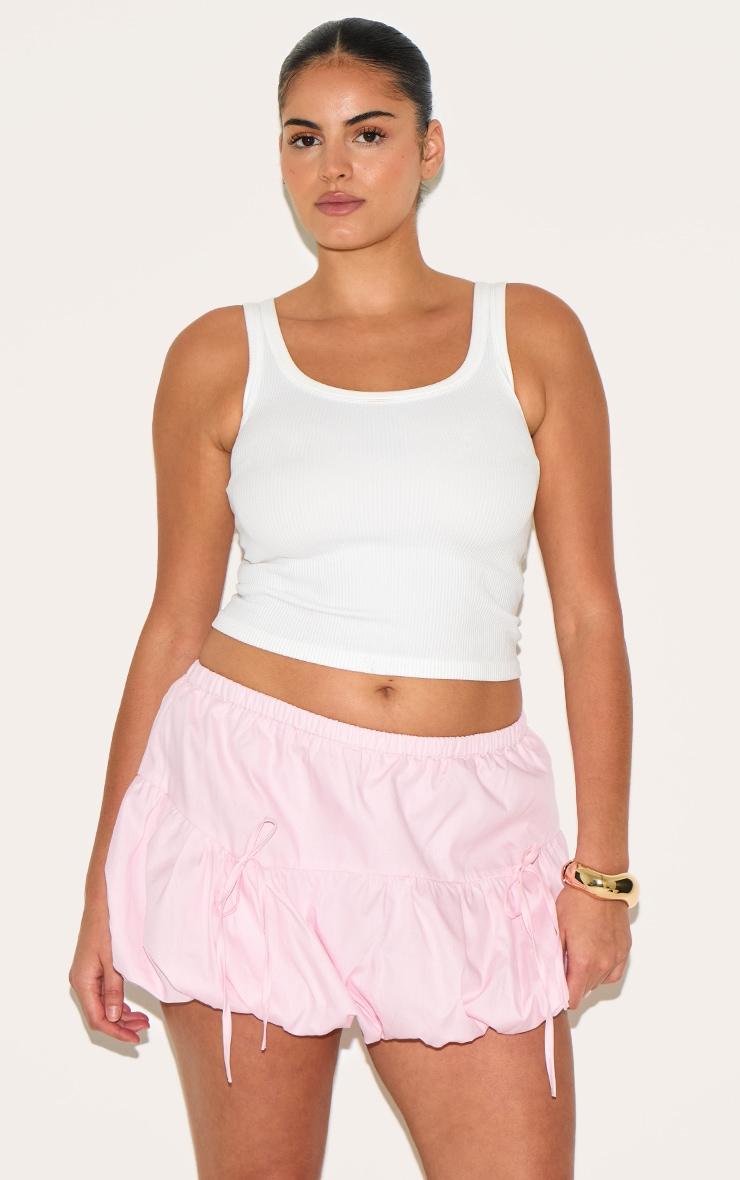 Plus Pale Rose Cotton Bow Detail Puffball Micro Mini Skirt Product Image