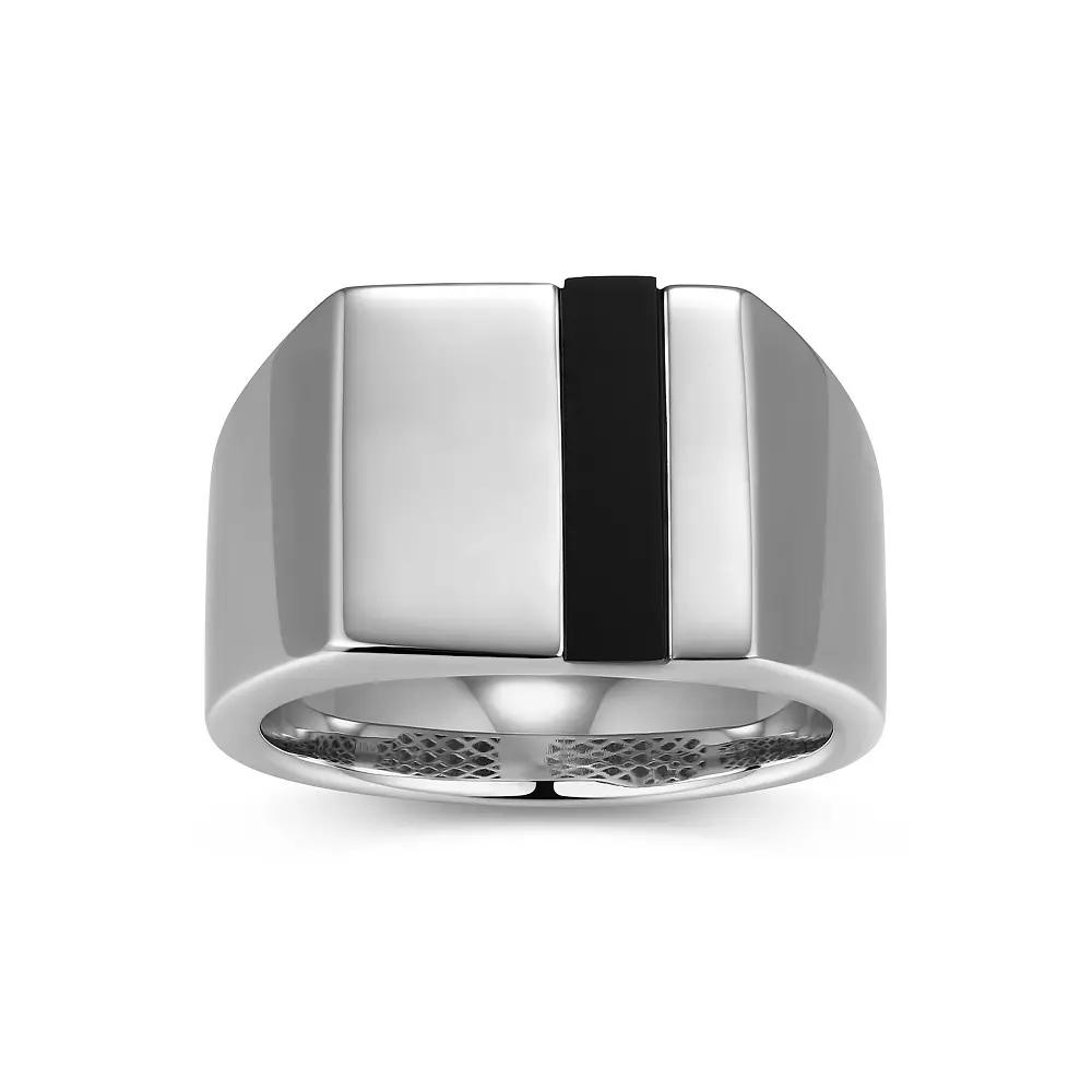 Men's Sterling Silver Black Agate Stripe Ring, Size: 11 Product Image