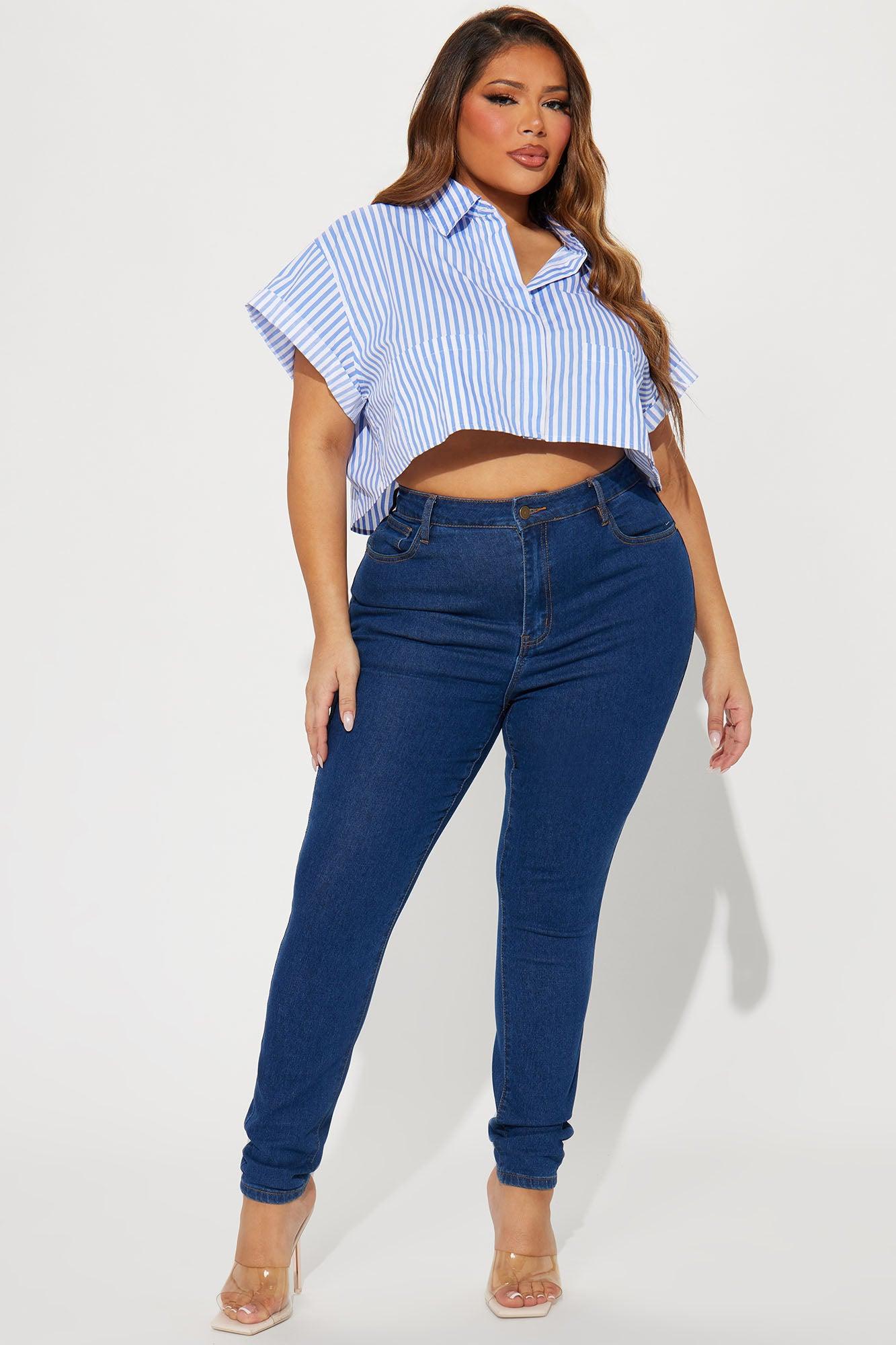 Beachside Babe Striped Shirt - White/Blue Product Image