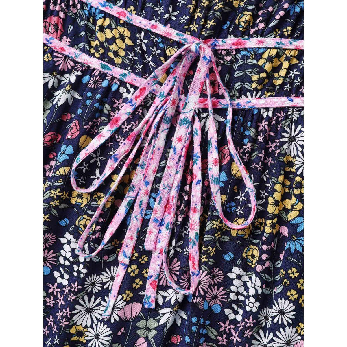 Plus Size Rayon Floral Print Contrast Pockets Midi Dress Indigo Women V-neck Short sleeve Curvy BloomChic 12/L Product Image