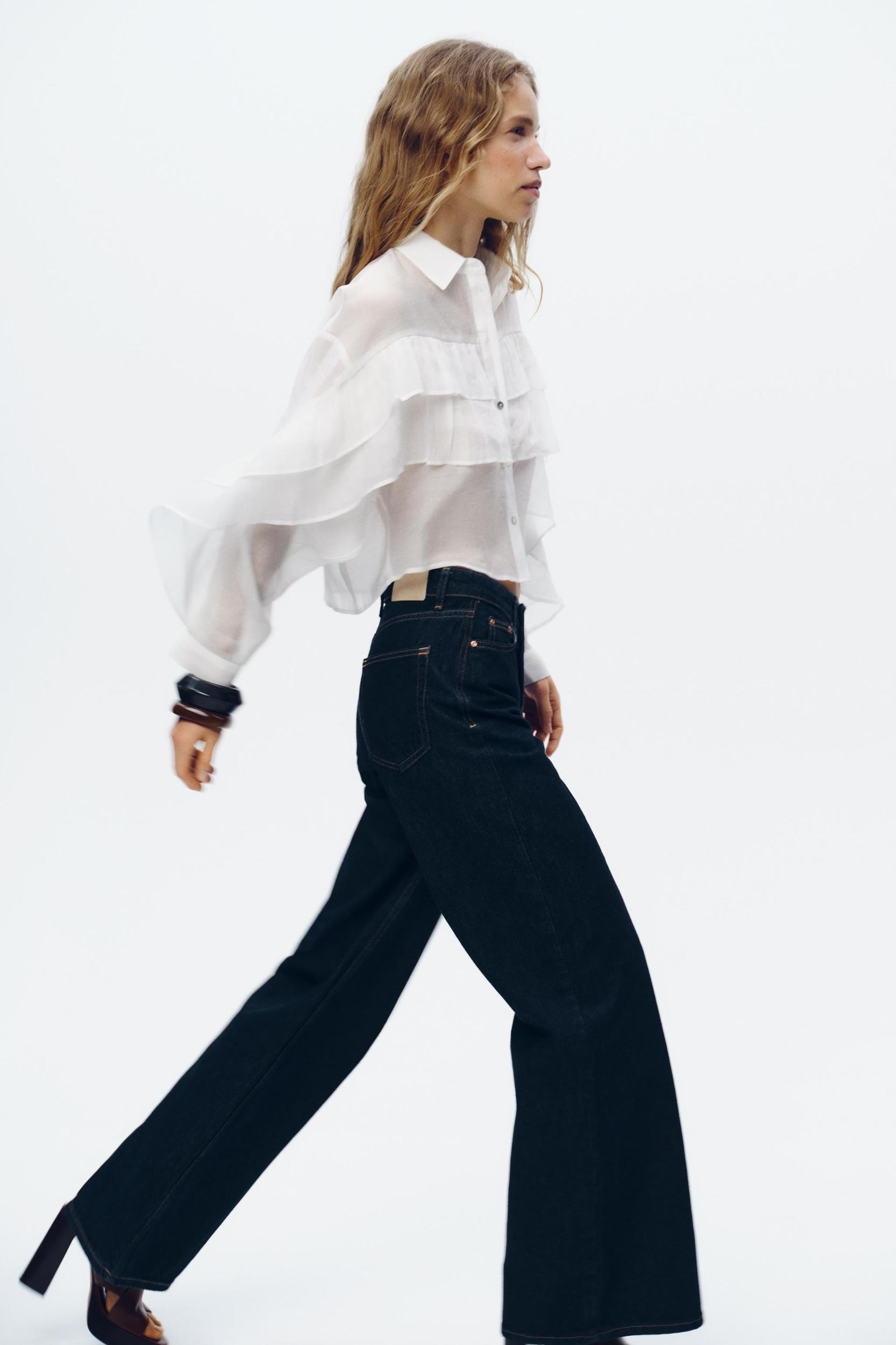 SEMI-SHEER RUFFLED CROP TOP Product Image