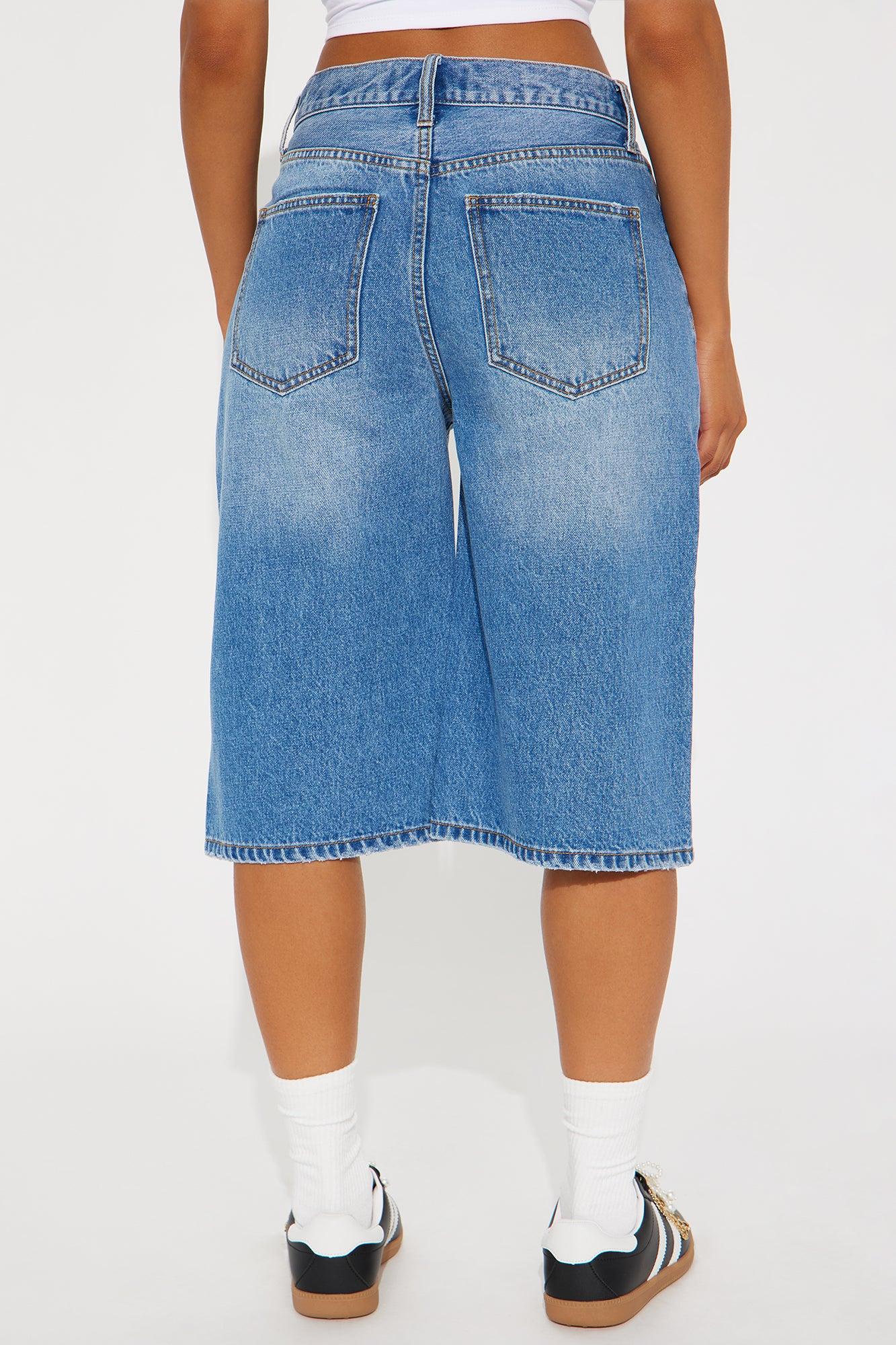 Take Whats Mine Crossover Denim Jorts - Medium Wash Product Image