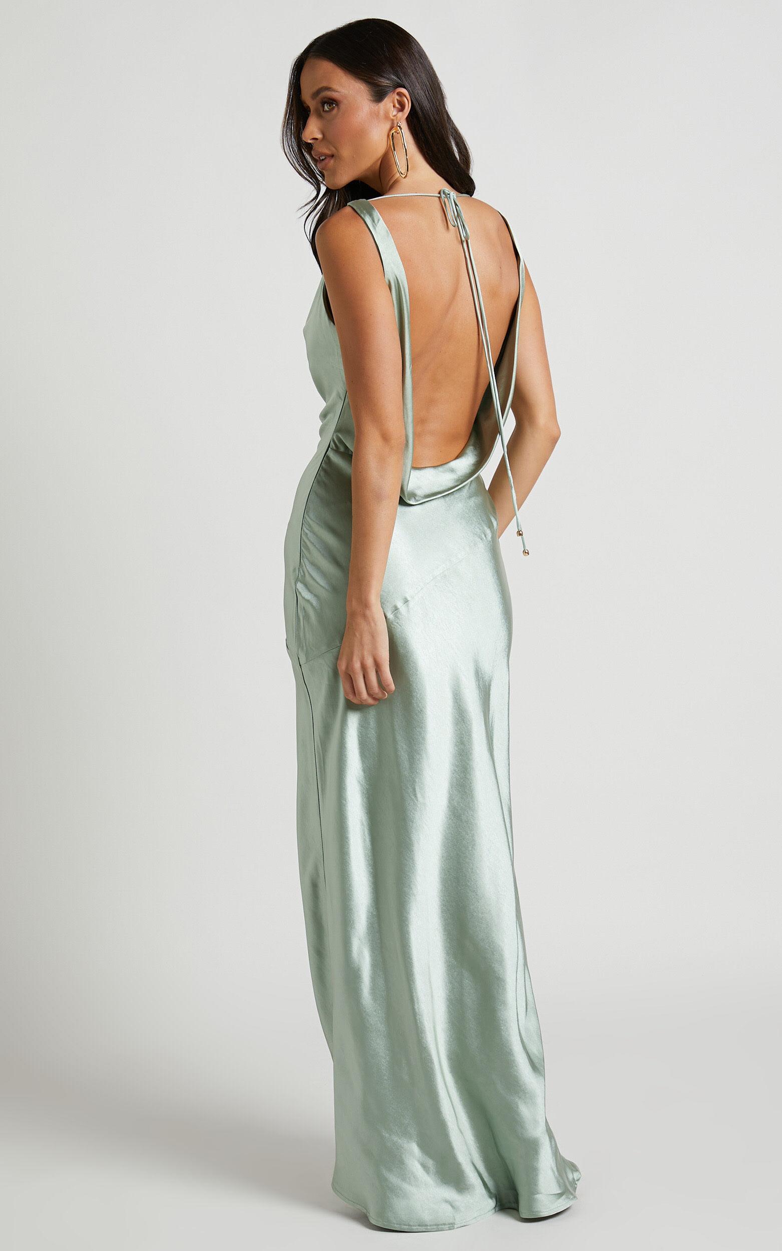 Adilah Maxi Dress - Cowl Neck Satin Dress in Pistachio Product Image