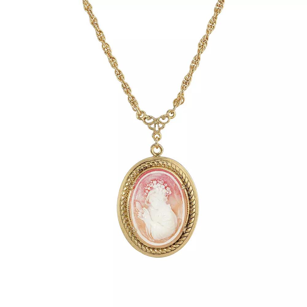 1928 Gold Tone Oval Cameo Pendant Necklace, Womens, Pink Product Image