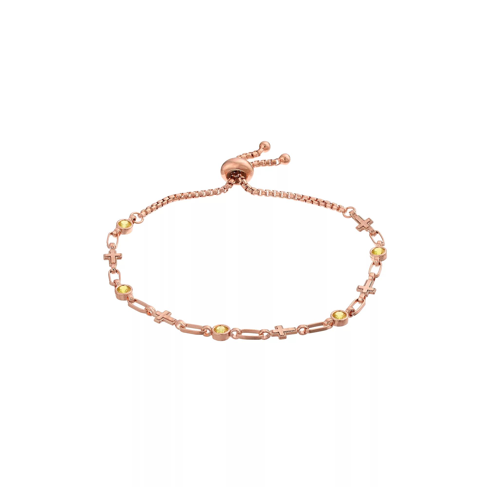 Kristen Kesho Sterling Silver Lab-Created Yellow Sapphire & Cross Link Adjustable Bolo Bracelet, Womens Product Image