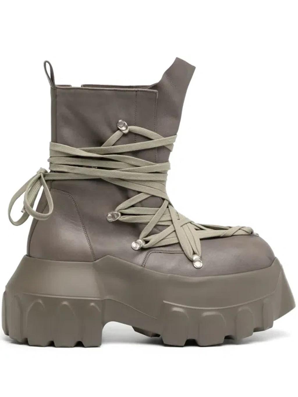 RICK OWENS Calfskin Megalace Mega Tractor Lace-up Boots In Gray Product Image