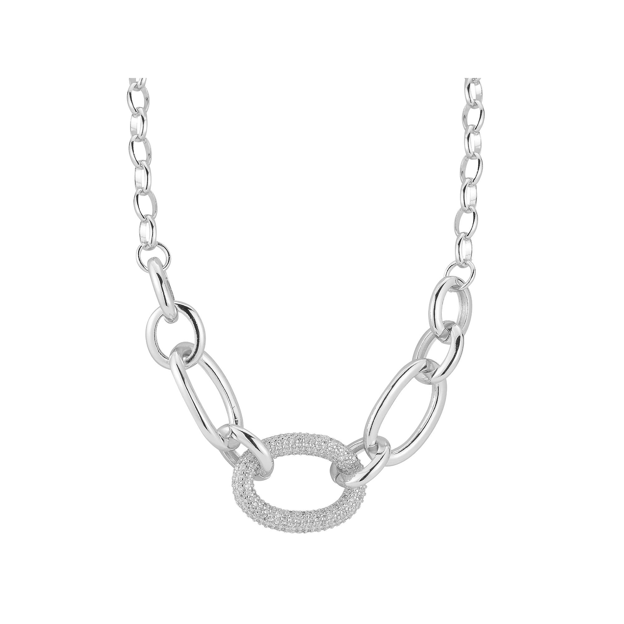 Cubic Zirconia Bold Link Necklace, Women's, Size: 18", Silver Tone Product Image