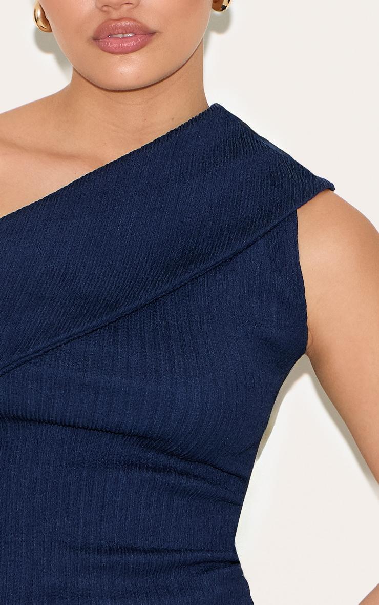 Navy Textured Fold Over One Shoulder Long Top Product Image