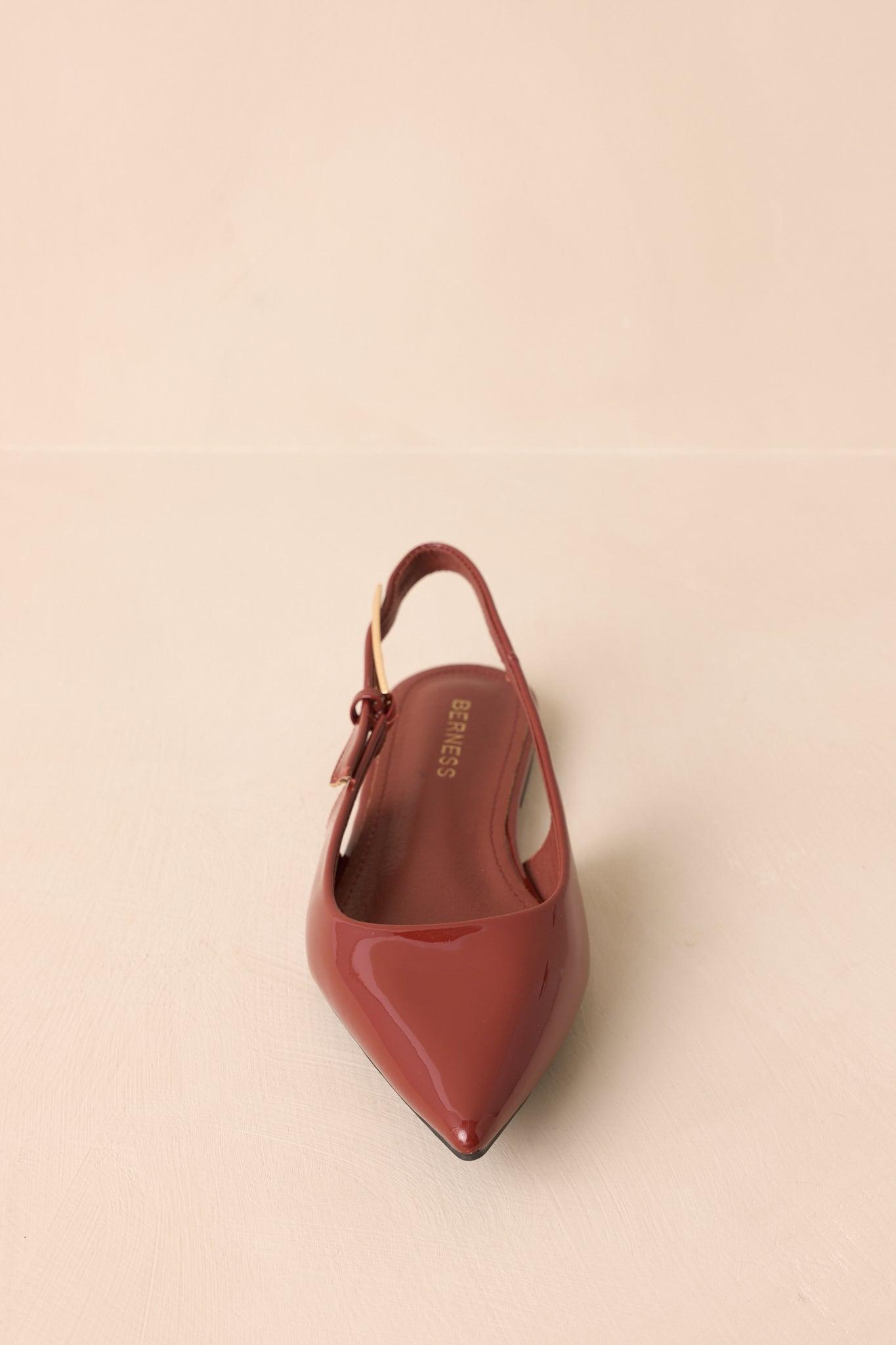 Take Notes Copper Brown Patent Faux Leather Pointed Toe Slingback Flats Product Image