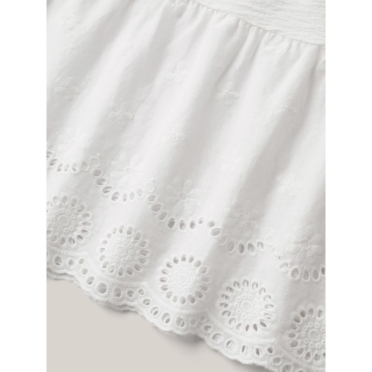 Plus Size Embroidered Shirred Waist Adjustable Midi Dress Originalwhite Women Square Neck Sleeveless Curvy BloomChic 22-24/3X Product Image