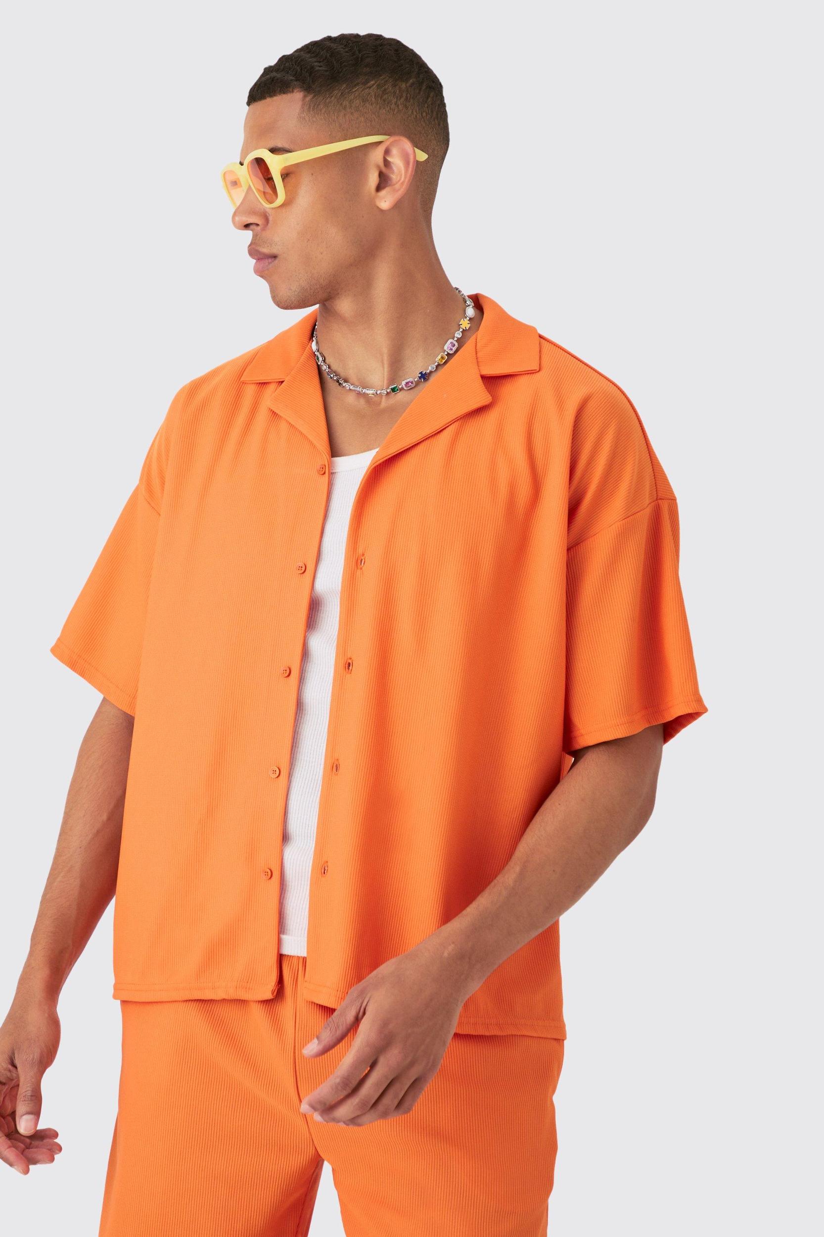 Regular Fit Short Sleeve Ribbed Boxy Shirt & Short Set | boohooMAN USA Product Image