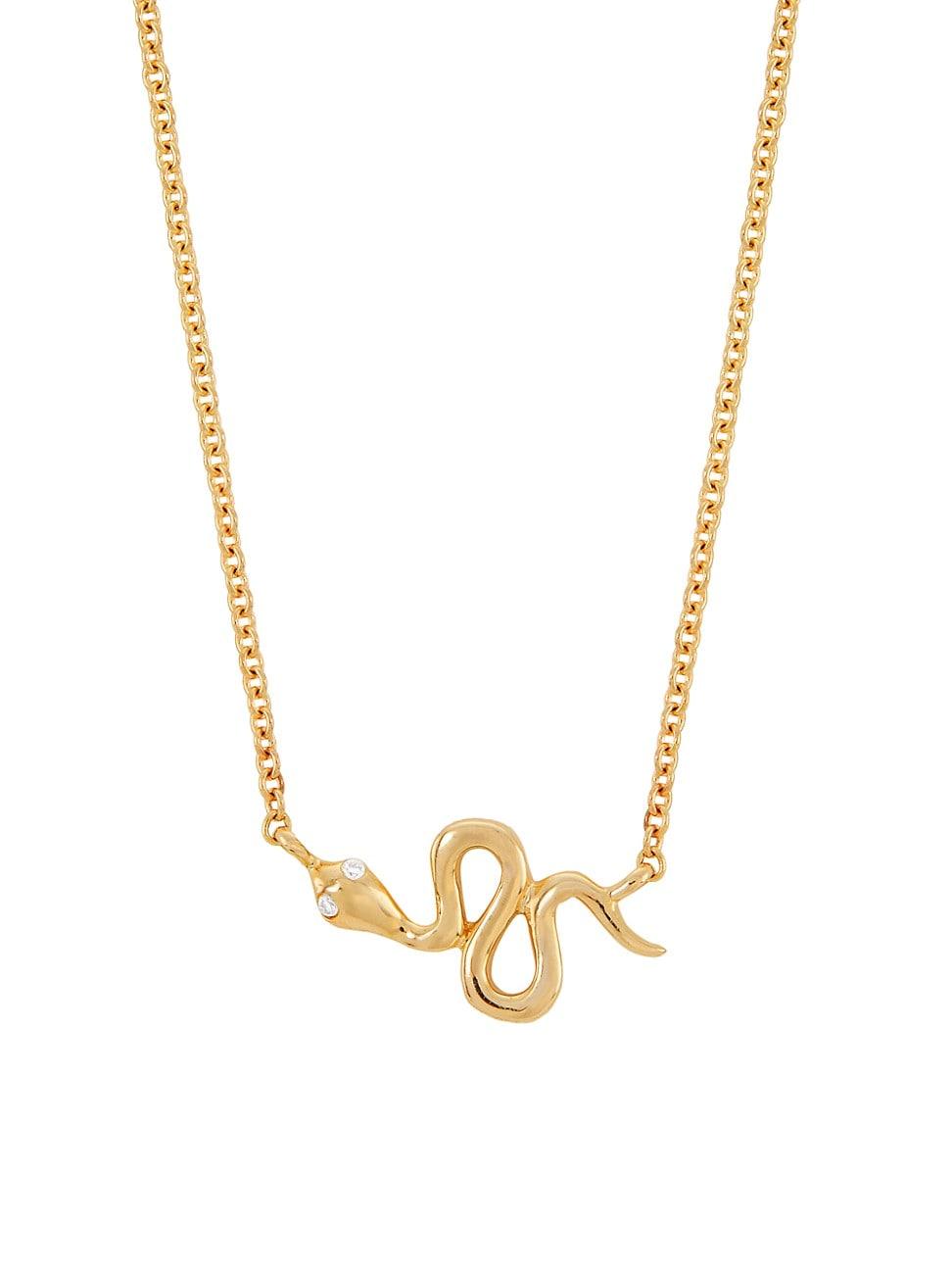 Womens 14K Yellow Gold & 0.05 TCW Diamond Snake Pendant Necklace Product Image