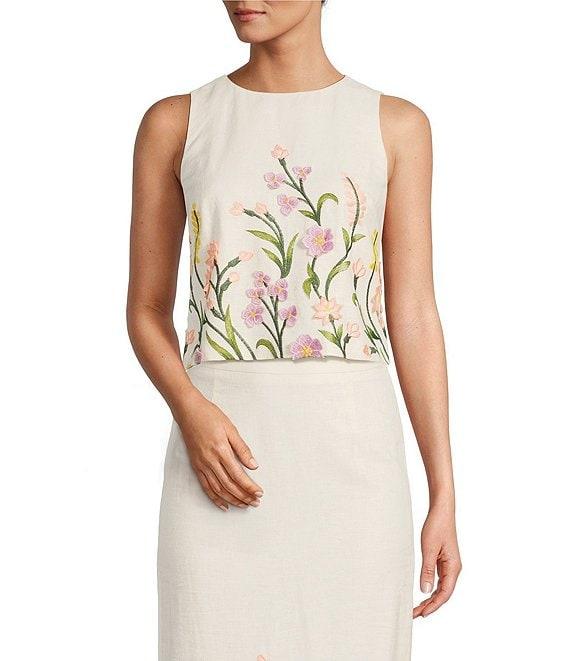 Antonio Melani Riviera Floral Embroidered Linen Sheath Skirt Product Image
