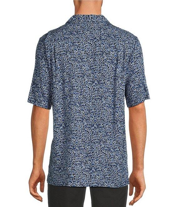 Caribbean Big & Tall Jacquard Mini Fan Leaf Print Short Sleeve Woven Camp Shirt Product Image
