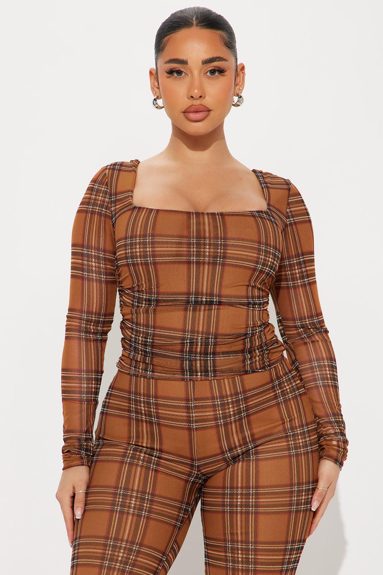 Clued In Plaid Jumpsuit - Brown/combo Product Image