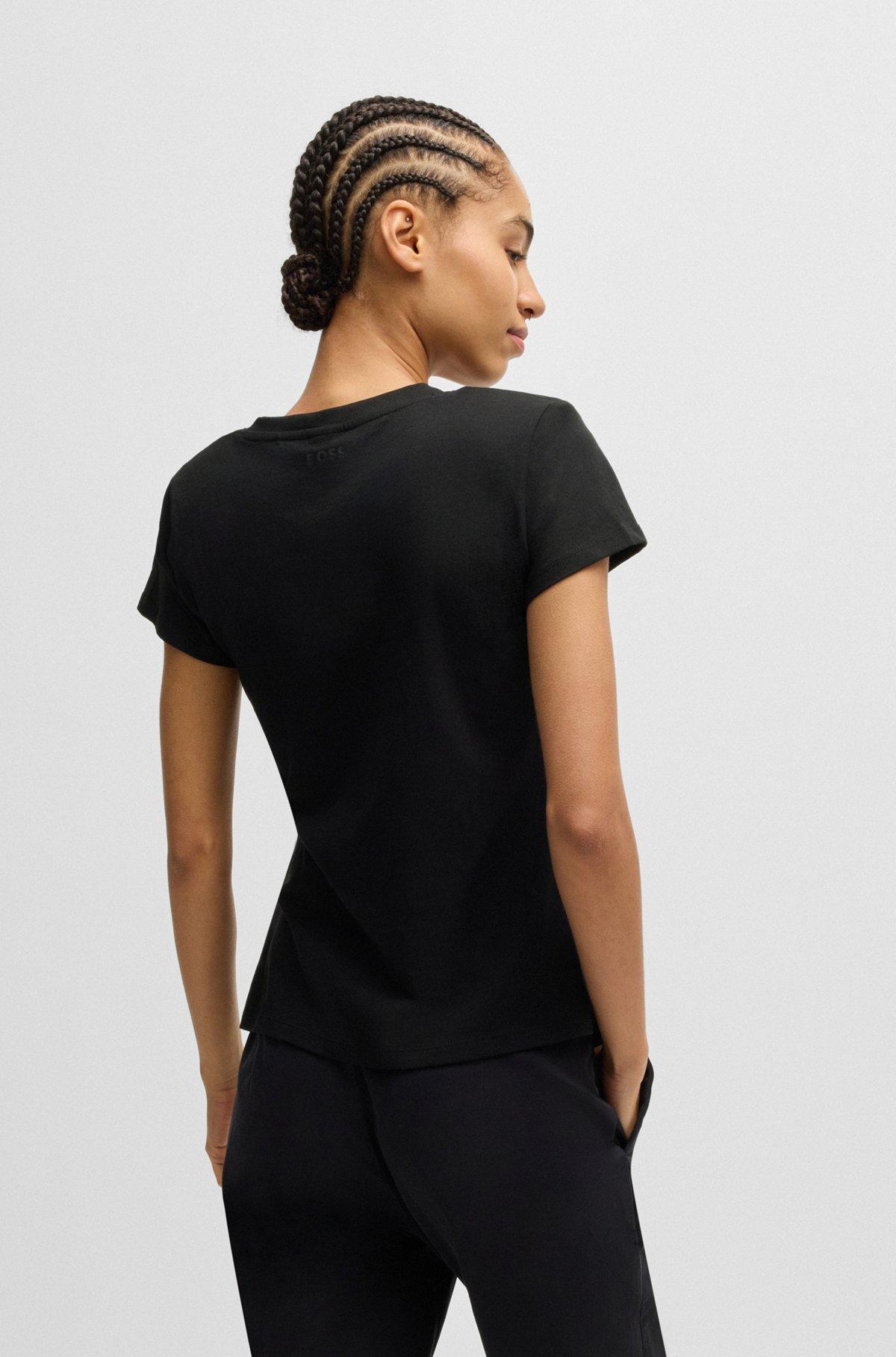 BOSS - V-neck T-shirt in cotton with embellishments - Black Product Image