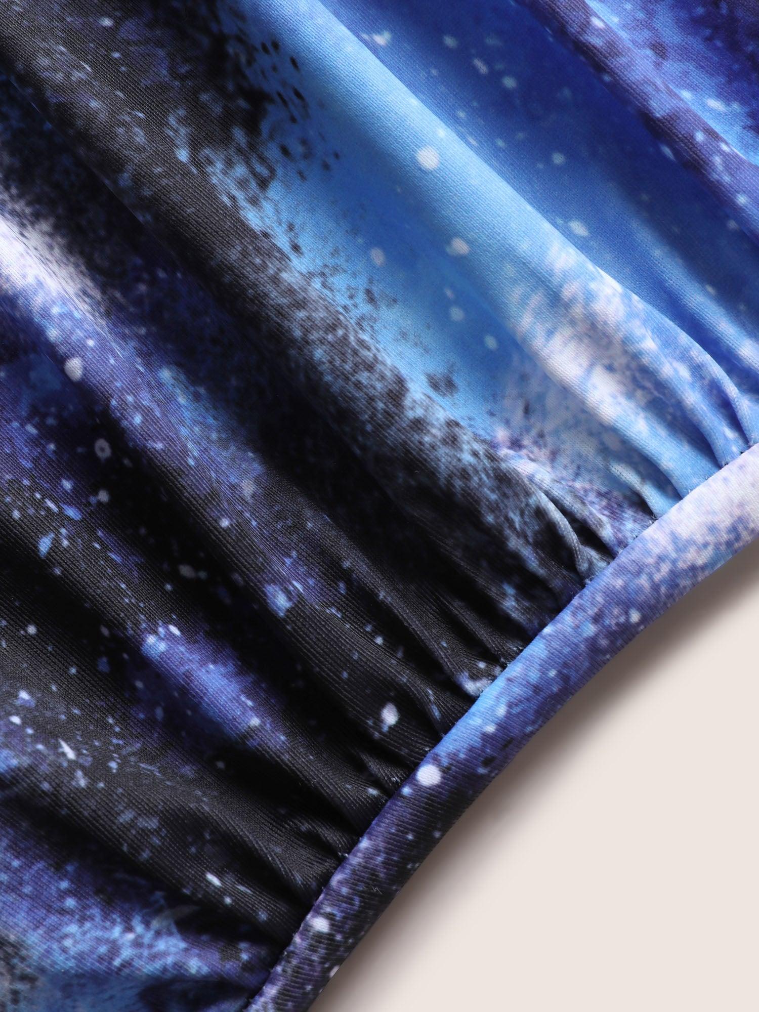 Starry Sky Print Knotted Gathered One Piece Swimsuit Female Product Image