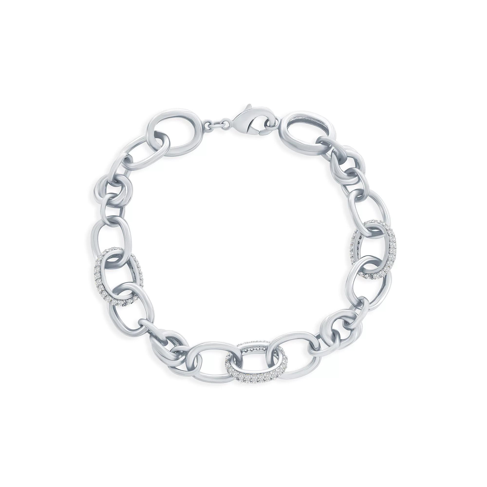 Argento Bella Sterling Silver Cubic Zirconia & Polished Oval Linked Bracelet, Women's, Size: 7.25" Product Image