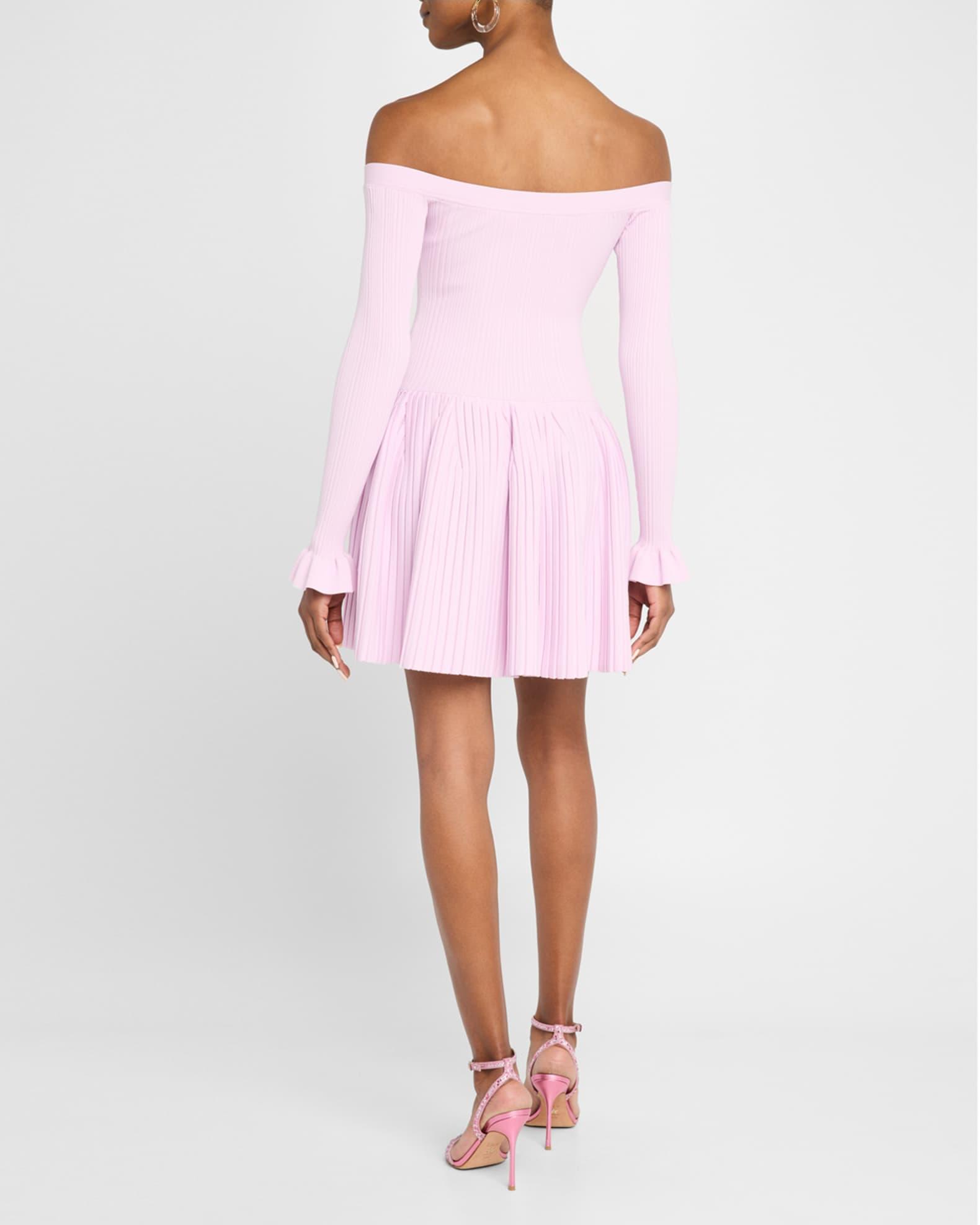 Off-Shoulder Ribbed Knit Mini Dress Product Image