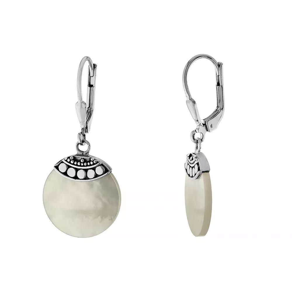 Athra NJ Inc Sterling Silver Oxidized Mother Of Pearl Earrings, Women's Product Image