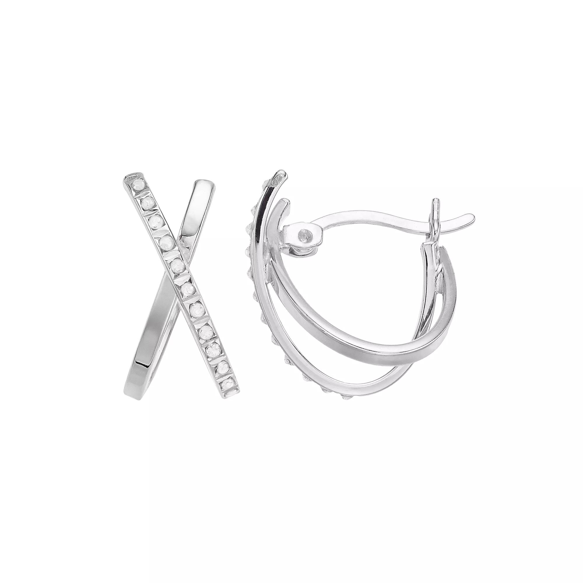 Diamond Mystique Sterling Silver Diamond Accent X Hoop Earrings, Women's Product Image